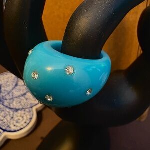 Turquoise colored Crystal-Studded Chunky Ring